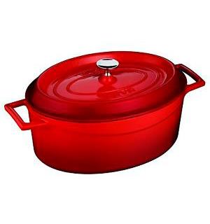 Støpejern gryte oval L:330/6,2ltr, RØD Oval kasserolle i støpejern 